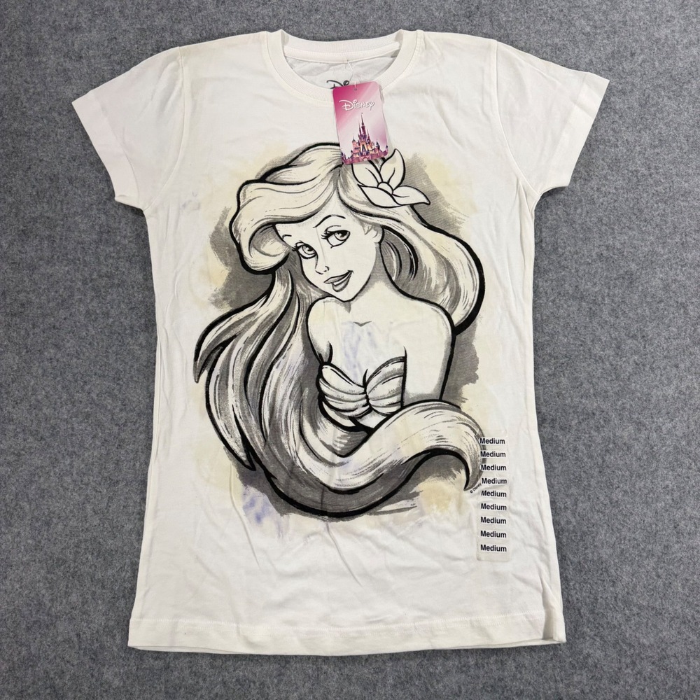Disney The Little Mermaid Ariel Graphic Tee White Cotton Short Sleeve Medium